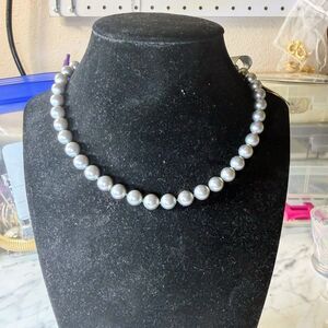 VTG Majorica Grey Pearl Necklace 8mm Sterling Silver Clasp 925 New With Tag NOS